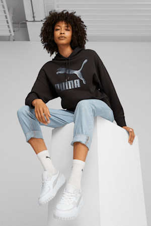 Classics Women's Logo Hoodie, PUMA Black-Shimmer, extralarge