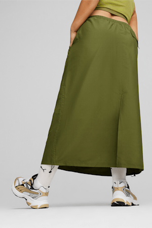 DARE TO Women's Midi Woven Skirt, Olive Green, extralarge-GBR