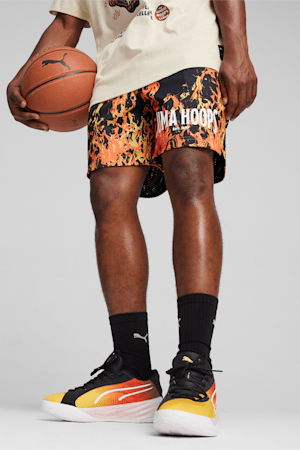 Straight Flames Basketball Shorts, PUMA Black-AOP, extralarge-GBR