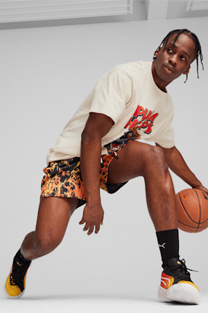 Straight Flames Basketball Shorts, PUMA Black-AOP, extralarge-GBR