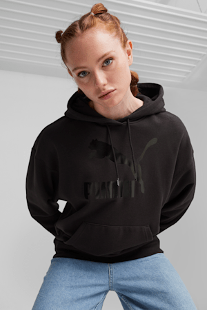 CLASSICS Shiny Logo Women's Hoodie, PUMA Black, extralarge