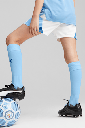 Manchester City Youth Football Shorts, PUMA White-Team Light Blue, extralarge-GBR
