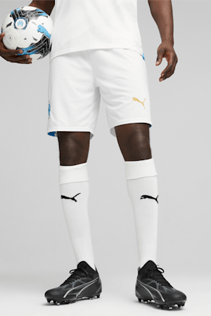 Olympique de Marseille Men's Soccer Shorts, PUMA White-Clyde Royal, extralarge
