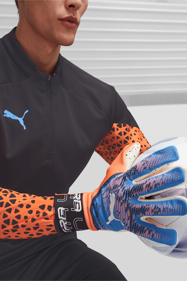 ULTRA Ultimate 1 Negative Cut Soccer Goalkeeper's Gloves, Ultra Orange-Blue Glimmer, extralarge