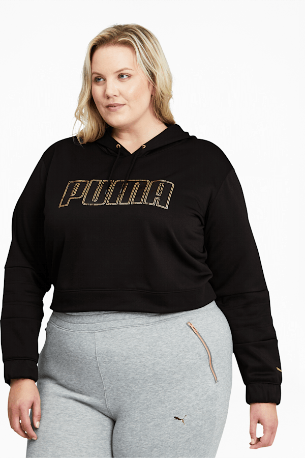 Moto Women's Pullover Hoodie PL, Puma Black-Gold, extralarge