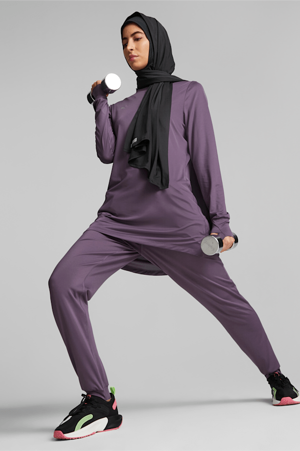 Modest Activewear Long Sleeve Training Tee Women, Purple Charcoal, extralarge