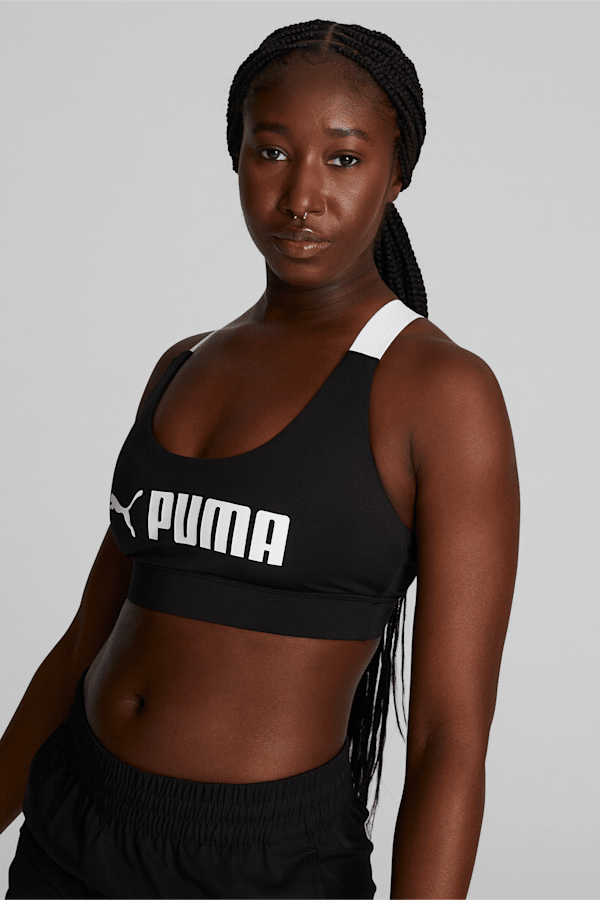 PUMA Fit Women's Mid Impact Sports Bra, Puma Black, extralarge
