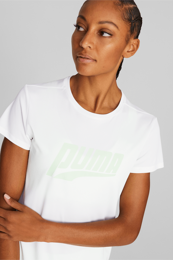 RUN Short Sleeve Logo Running Tee Women, PUMA White-Light Mint, extralarge