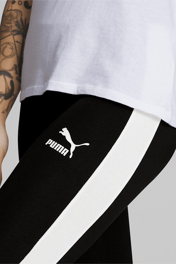 Puma Printed-panel Full Length Leggings In Cotton Black- White