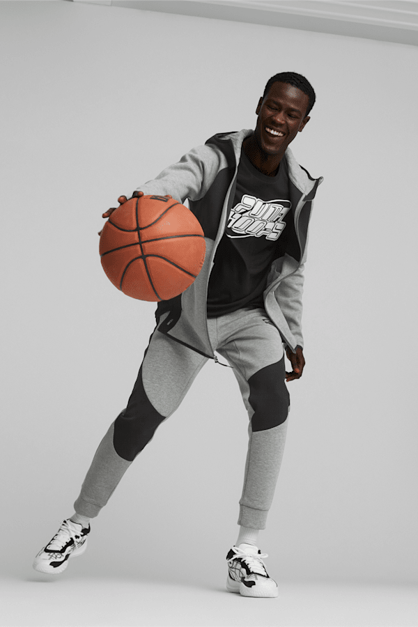Dime Men's Basketball Jacket, Medium Gray Heather-PUMA Black, extralarge