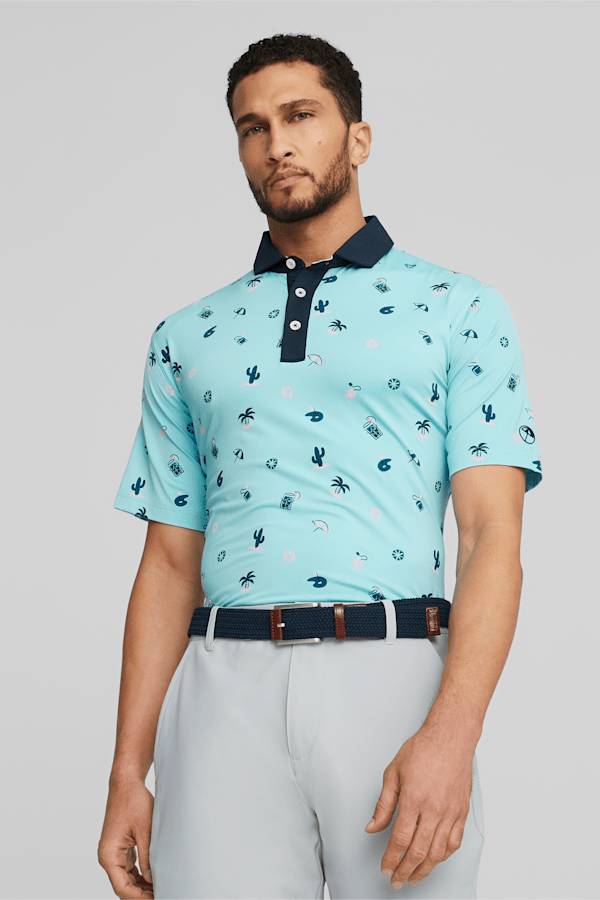 PUMA x Arnold Palmer Mattr Dunes Golf Polo Shirt Men, Tropical Aqua-Navy Blazer, extralarge-GBR