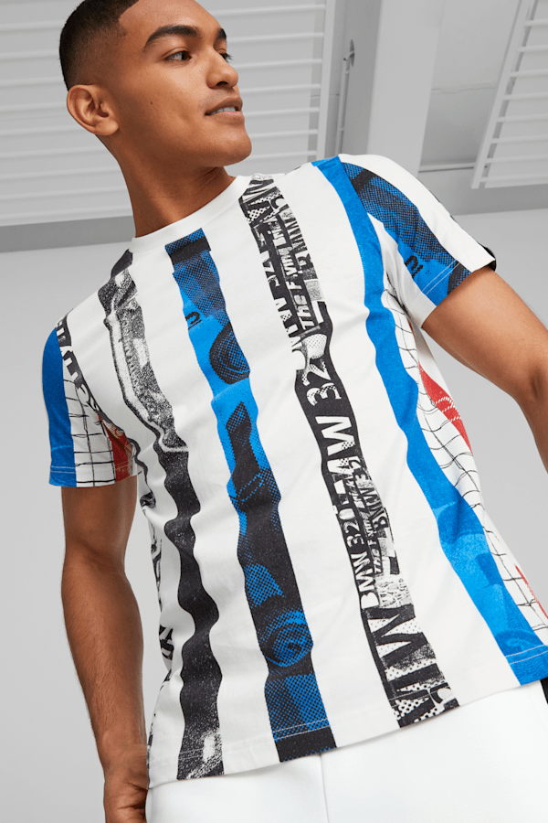BMW M Motorsport Men's Striped Tee, PUMA White-AOP, extralarge