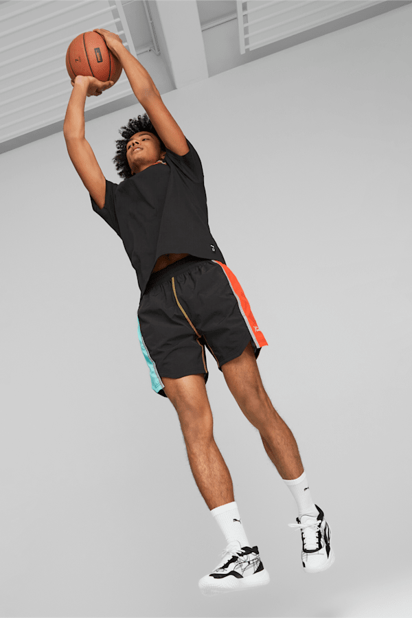 Blocked Shot Basketball Men's Shorts, PUMA Black-colorblock, extralarge