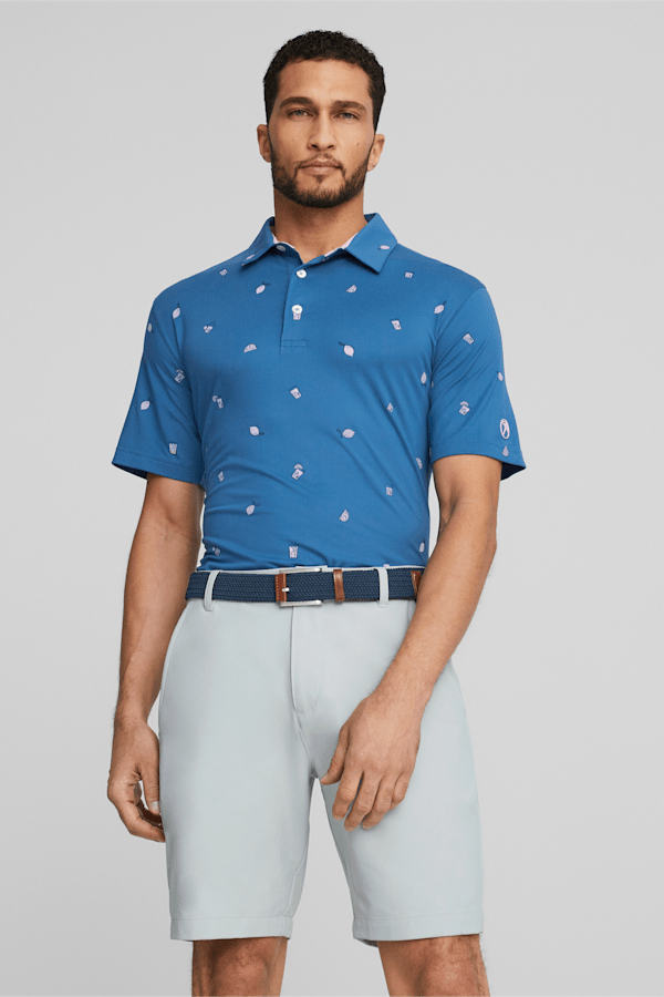 PUMA x Arnold Palmer CLOUDSPUN Citrus Golf Polo Shirt Men, Lake Blue-Pale Pink, extralarge-GBR