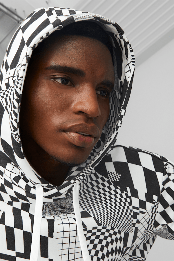 Black and white checkered hoodie mens top