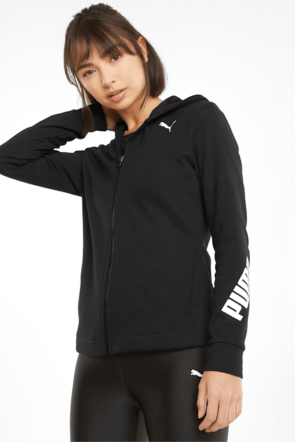 Woman's Black Fitness full-zip fleece sweatshirt with hood