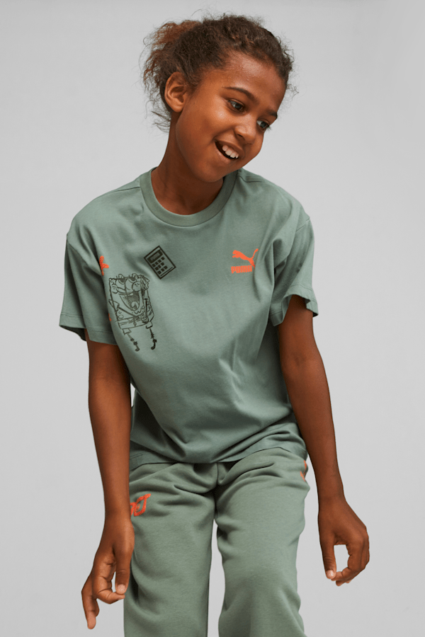 PUMA x SPONGEBOB SQUAREPANTS Kids' Graphic Tee, Eucalyptus, extralarge