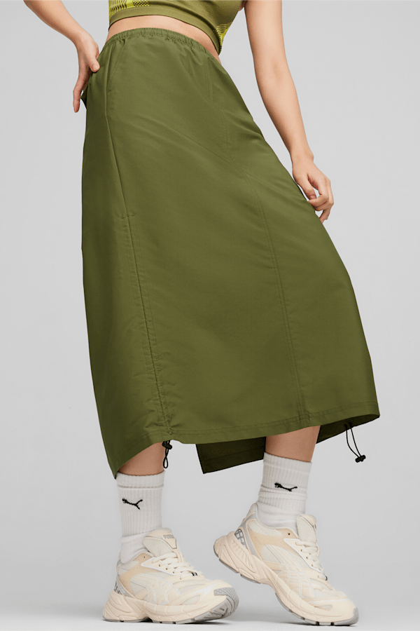 DARE TO Women's Midi Woven Skirt, Olive Green, extralarge