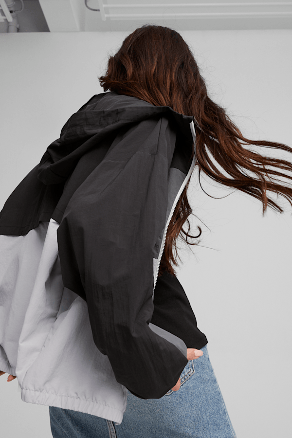 Oversized hooded windbreaker top