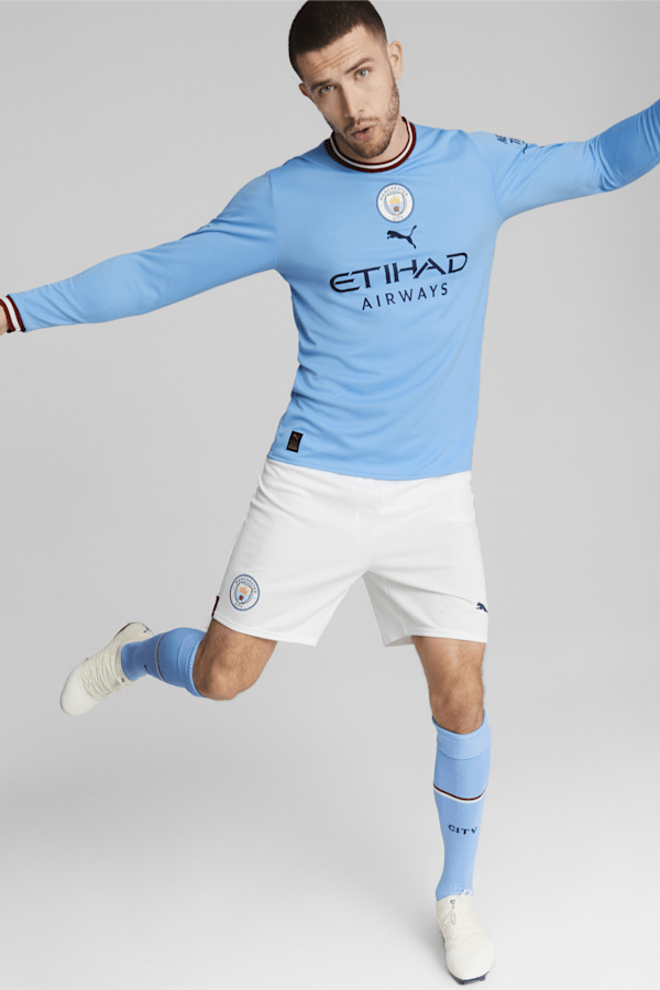 Manchester City F.C. Home 22/23 Long Sleeve Replica Jersey Men, Team Light Blue-Intense Red, extralarge