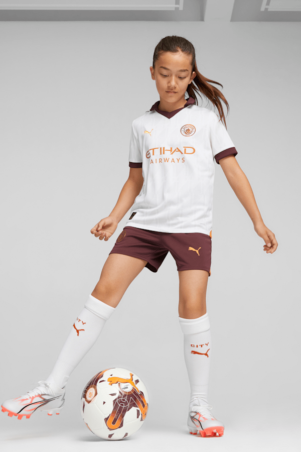 Manchester City 23/24 Kids' Away Jersey, PUMA White-Aubergine, extralarge