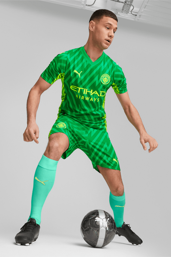 Manchester City Men's Goalkeeper Short Sleeve Jersey, Grassy Green-Yellow Alert, extralarge