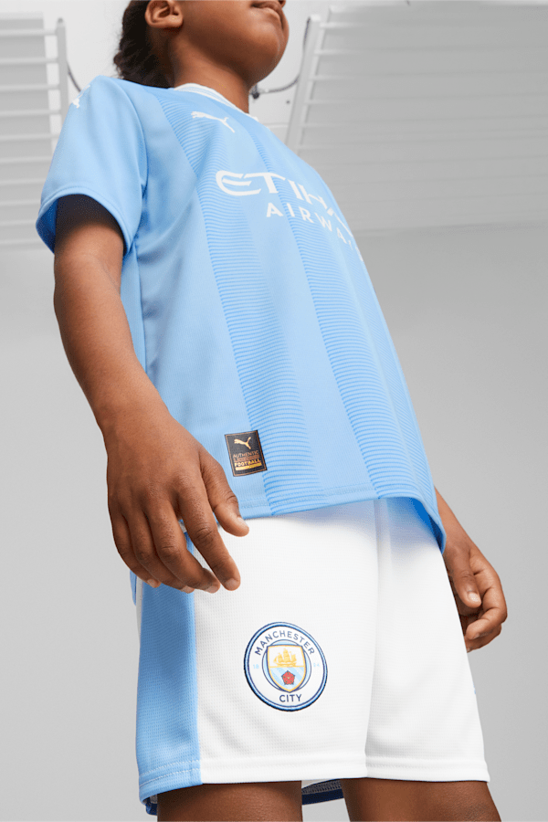 Manchester City Youth Football Shorts, PUMA White-Team Light Blue, extralarge