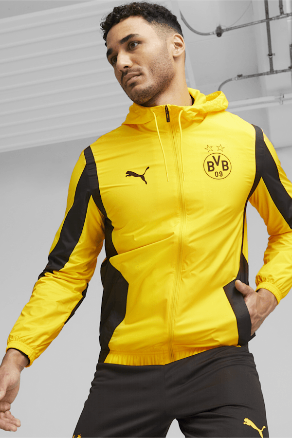 Borussia Dortmund Men's Pre-match Football Jacket, Cyber Yellow-PUMA Black, extralarge