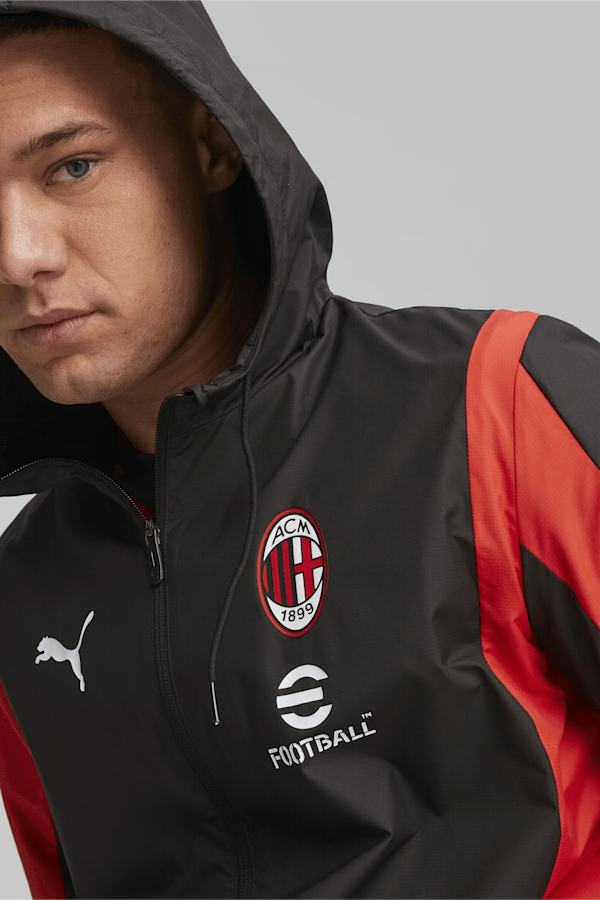 AC Milan Men's Pre-match Jacket, PUMA Black-For All Time Red, extralarge