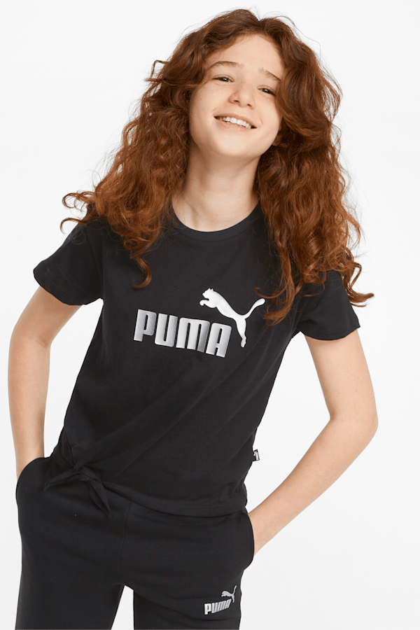 Essentials+ Logo Knotted Youth Tee, Puma Black, extralarge