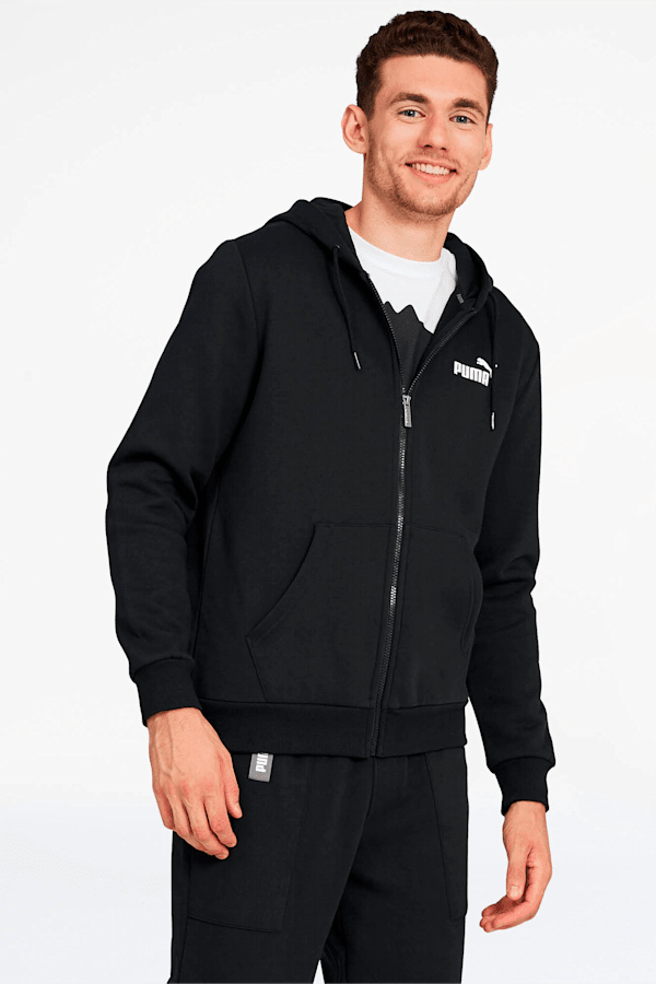 Essentials Men's Hooded Fleece Jacket, Puma Black, extralarge