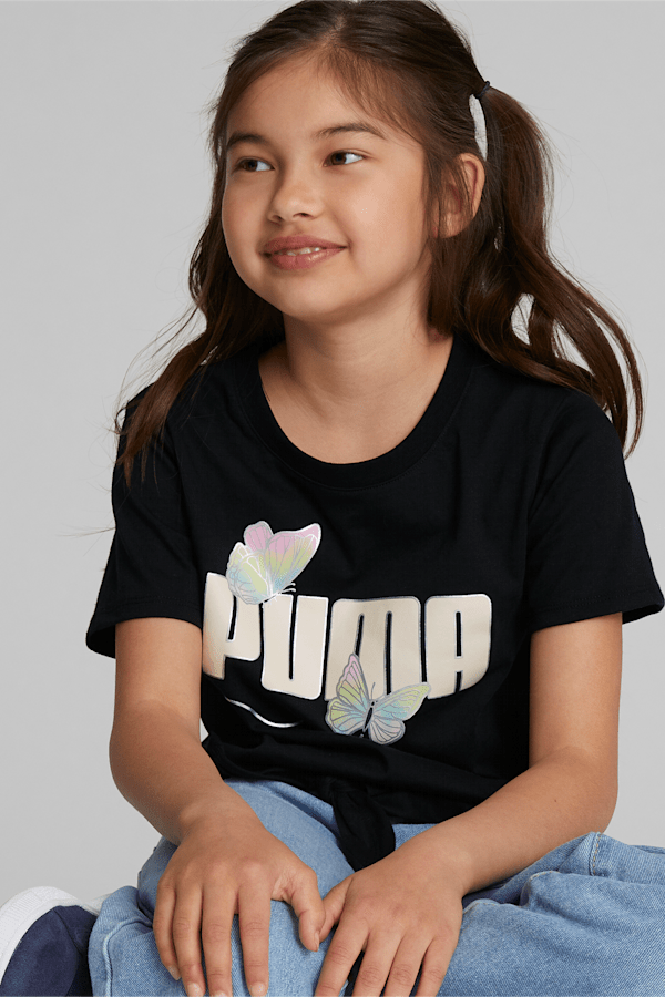 Butterfly Pack Big Kids' Knotted Tee, PUMA BLACK, extralarge