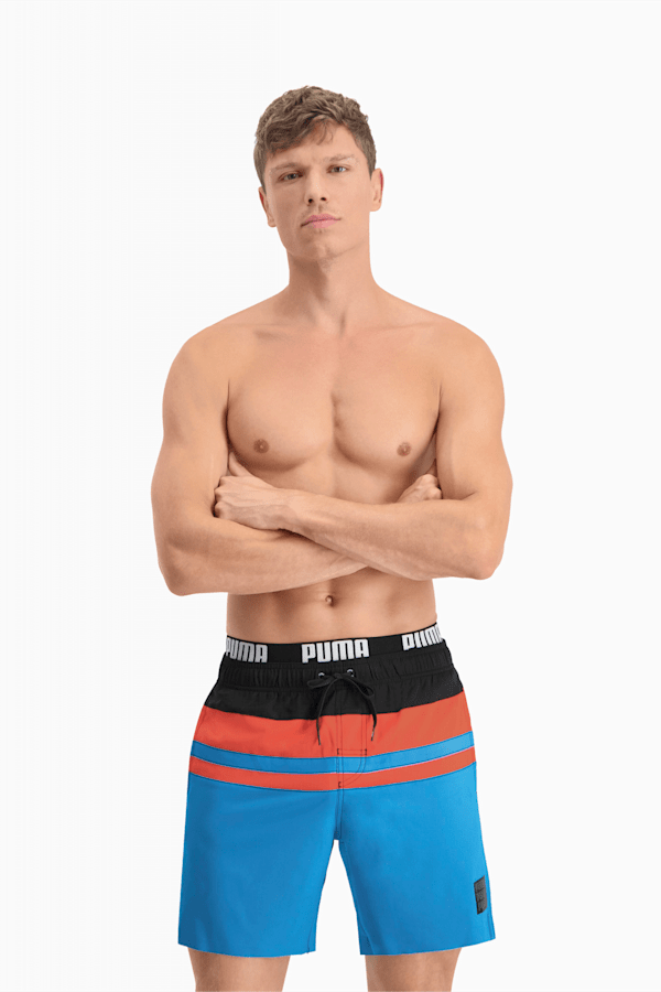 PUMA Swim Heritage Stripe Men's Mid-Length Shorts, blue combo, extralarge