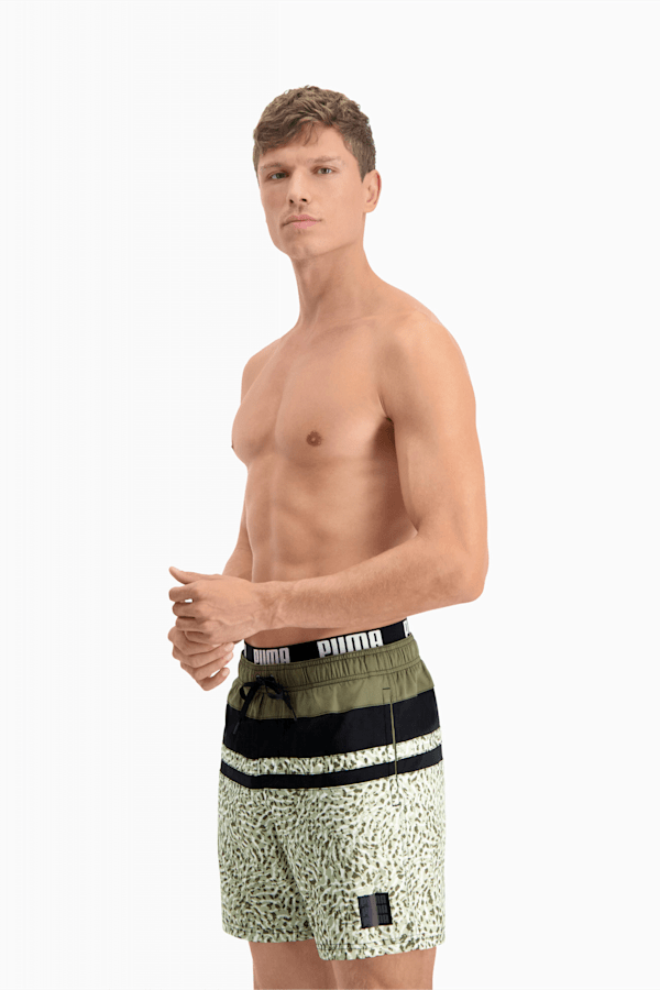 PUMA Swim Heritage Stripe Men's Mid-Length Shorts, Forest, extralarge