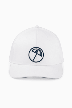 PUMA x ARNOLD PALMER Circle Umbrella Men's Snapback Golf Cap, Bright White-Navy Blazer, extralarge-GBR