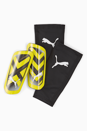 ULTRA Flex Sleeve Football Shin Guards, Yellow Blaze-PUMA Black, extralarge-GBR