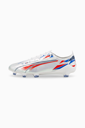 BMW M Motorsport ULTRA SL FG Soccer Cleats, Puma White-Fiery Red-Strong Blue, extralarge