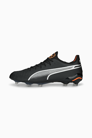 KING ULTIMATE FG/AG Men's Soccer Cleats, PUMA Black-Silver-Ultra Orange, extralarge