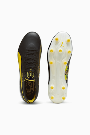 KING ULTIMATE Pelé FG/AG Football Boots, PUMA Black-PUMA White-Pelé Yellow-PUMA Gold-Frosted Ivory, extralarge-GBR