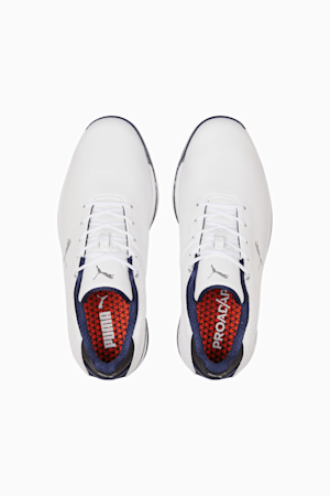 PROADAPT ALPHACAT Leather Men's Golf Shoes, PUMA White-PUMA Navy-For All Time Red, extralarge-GBR