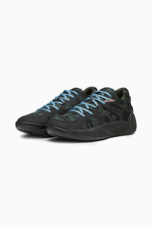 TRC Blaze Court Camo Men's Basketball Shoes, PUMA Black-Myrtle-Dark Clove-Bold Blue-Electric Blush, extralarge