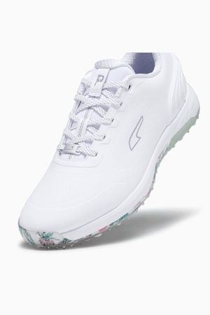 PUMA x PALM TREE CREW Alphacat NITRO Men's Golf Shoes, PUMA White-AQUA GREEN-SHOCKING PINK, extralarge-GBR