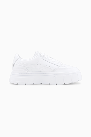 Mayze Stack Leather Sneakers Women, Puma White, extralarge-GBR