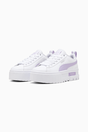 Mayze Leather Big Kids Sneakers, PUMA White-Vivid Violet, extralarge