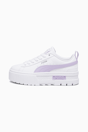 Mayze Leather Youth Trainers, PUMA White-Vivid Violet, extralarge-GBR