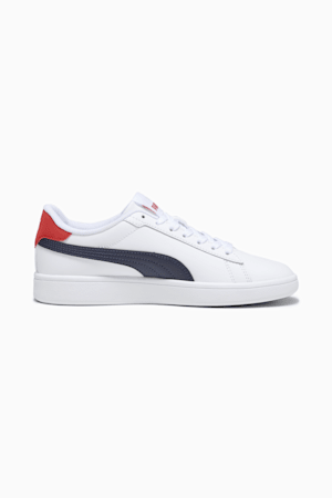 Smash 3.0 Leather Sneakers Youth, PUMA White-PUMA Navy-For All Time Red, extralarge-GBR