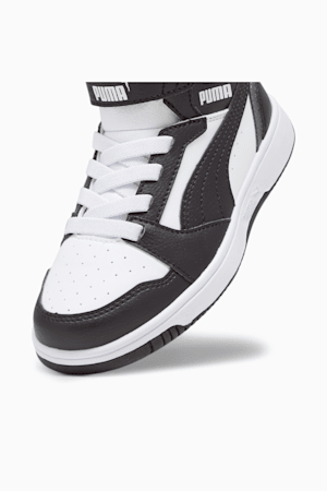 Rebound V6 Mid Little Kids' Sneakers, PUMA White-PUMA Black-Shadow Gray, extralarge