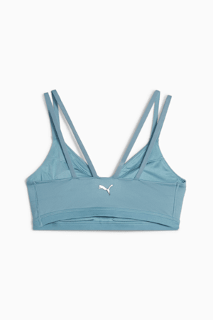 Puma Training logo mid support sports bra in thyme with grey logo exclusive  to ASOS, 521118_65