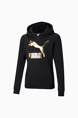 Classic Girls' Logo Hoodie, Puma Black-foil, extralarge