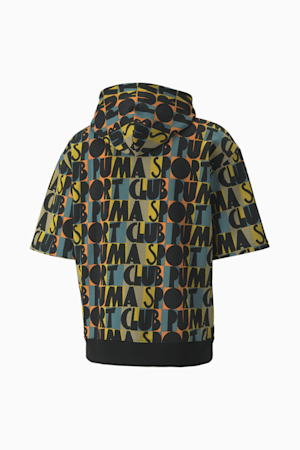 Hill Camp Printed Short Sleeve Men's Hoodie, Puma Black, extralarge